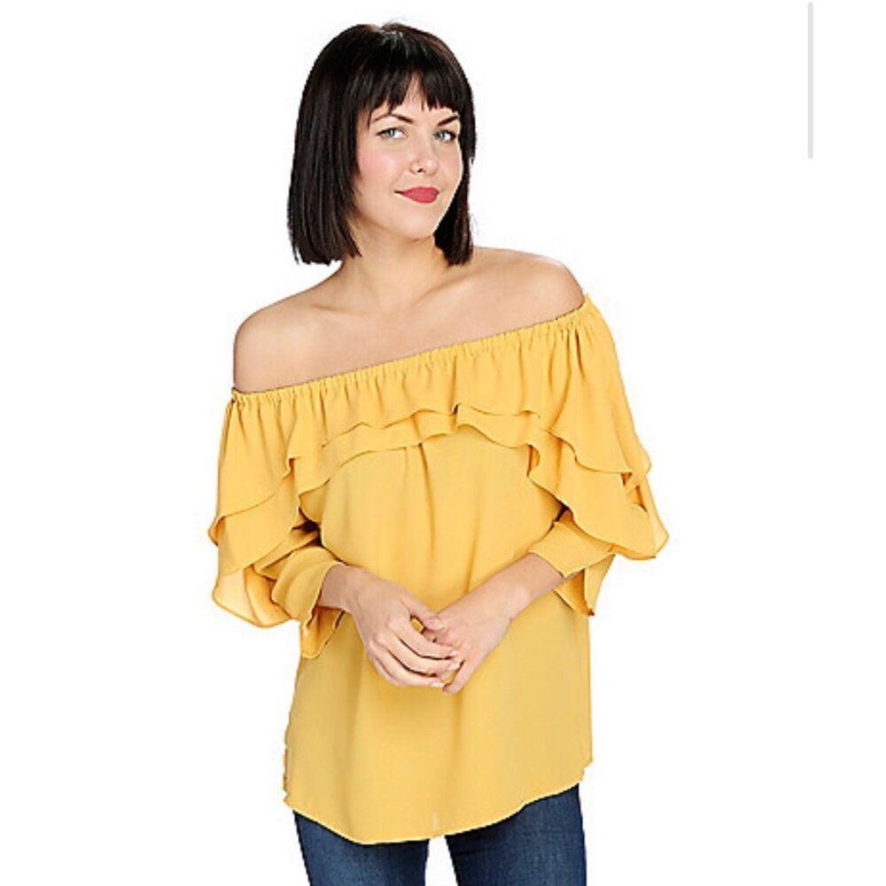 Kate & Mallory Women Mustad Off Shoulder Ruffle Blouse Size M